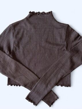 Garage, Ribbed Mock Neck Crop Top  - Brown